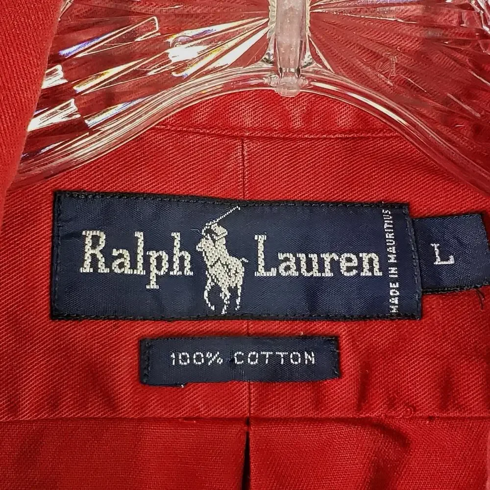 Polo Ralph Lauren Oxford Shirt Mens Size L/XL Button Down Red Long Sleeve